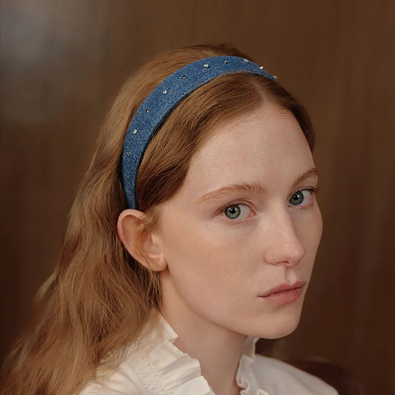 Nora Denim Rivet Wide Headband - EVITA PERONI OFFICIAL