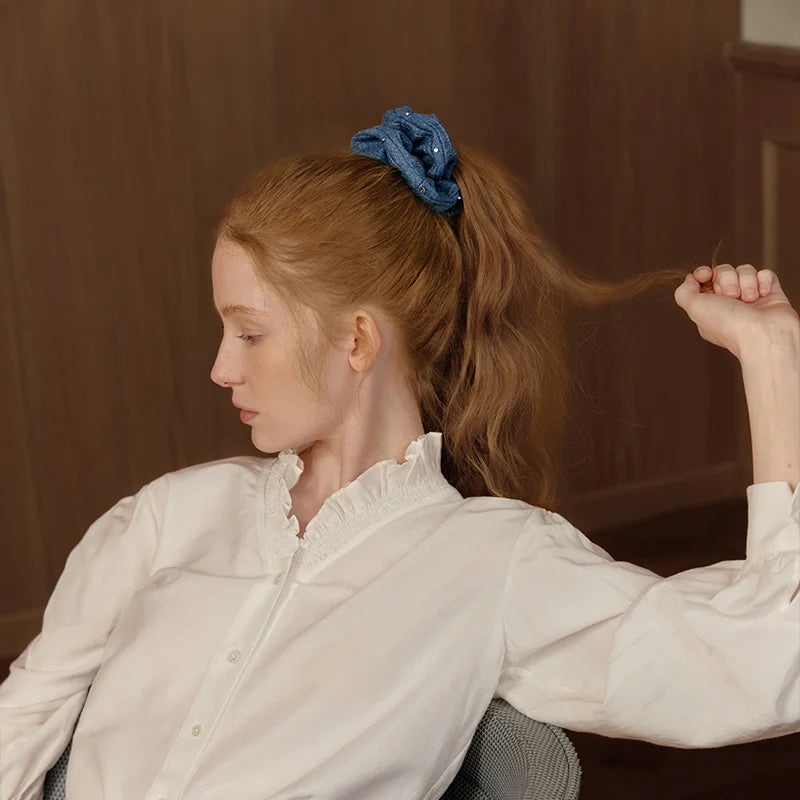 Nora Denim Rivet Large Scrunchie - EVITA PERONI OFFICIAL