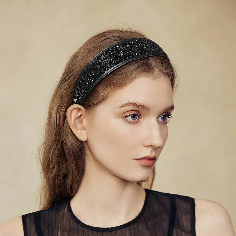 Stellar Shadow Crystal Cowhide Wide Headband