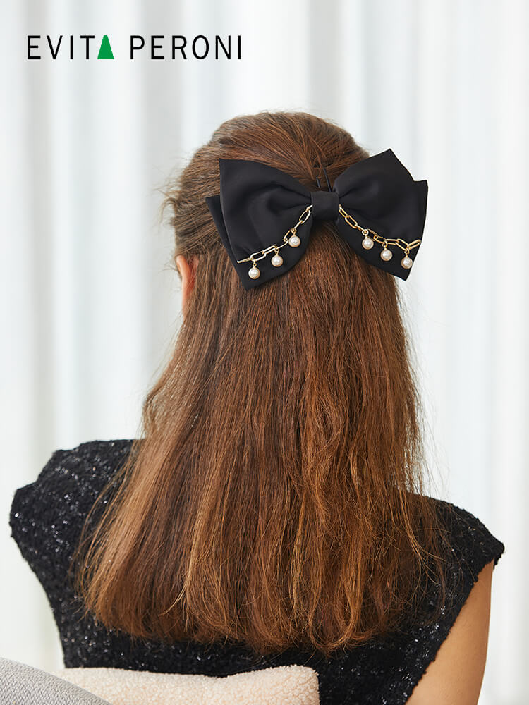 Black Velvet Hair Bow Barrette, Delicate Hair Bow, Gift for Her