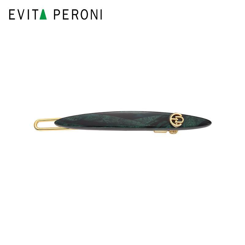 Elegant green marbled hair barrette with gold clip, minimalist hair accessory