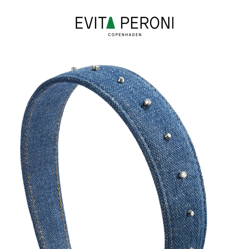 Nora Denim Rivet Wide Headband - EVITA PERONI OFFICIAL