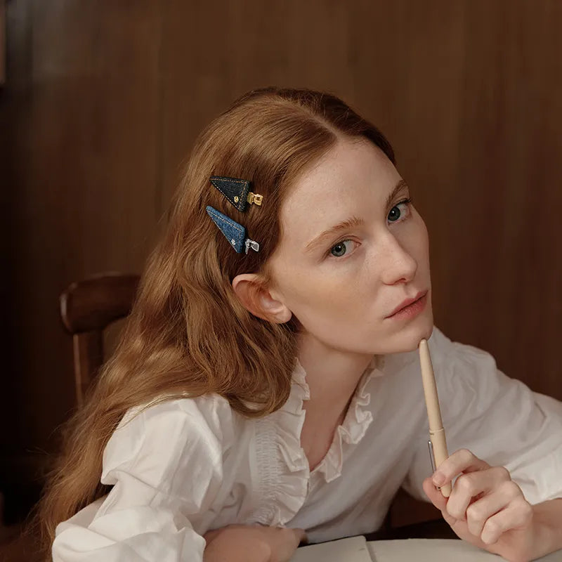 Cassia Denim Triangle Pelican Clip - EVITA PERONI OFFICIAL