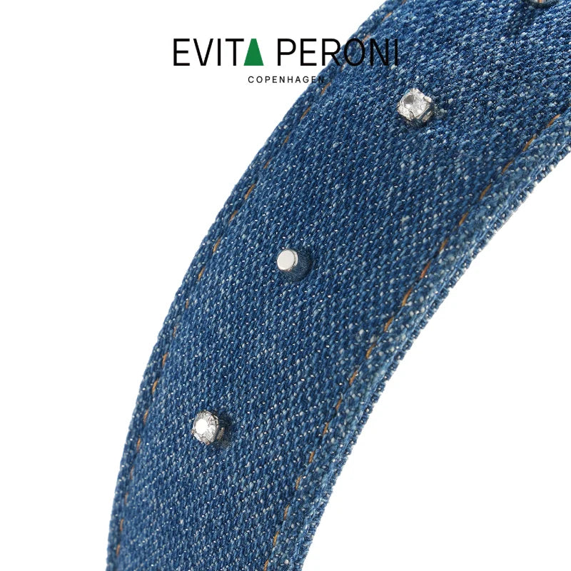 Nora Denim Rivet Wide Headband - EVITA PERONI OFFICIAL