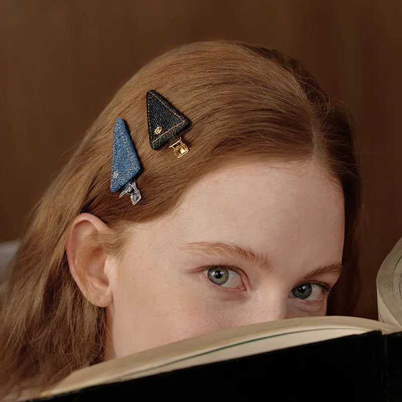 Cassia Denim Triangle Pelican Clip - EVITA PERONI OFFICIAL